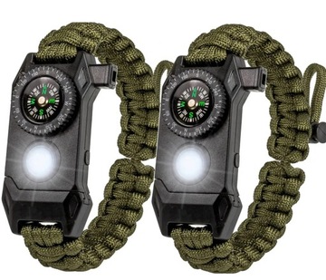 2pcs Paracord Bracelet Tactical Survival Gear Wristband Kit With LED SOS