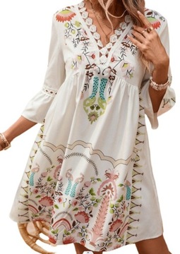 SUKIENKA ELEGANCKA LETNIA DAMSKA PLAŻOWA BOHO MINI Najlepsza Jakość