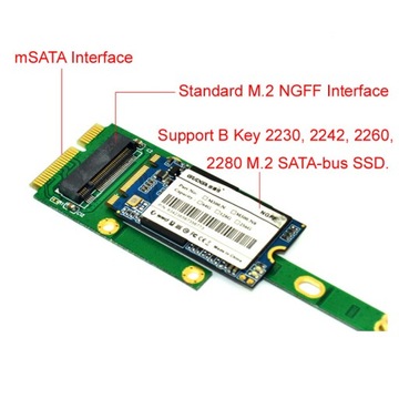 Adapter mSATA do dysku SSD M.2 NGFF 2230-2280, 6.0Gb/s SATA Bus, B-Key