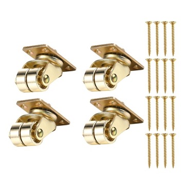 Колеса фортепиано металлические со сменными винтами, 4 шт., поворотные, золотистого цвета.