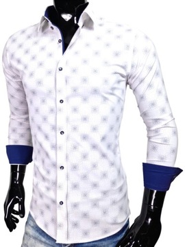 Koszula męska bawełniana w subtelny wzór slim fit EN598 r. XXL