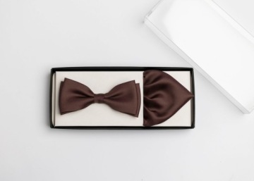 МУЖСКОЙ КОРИЧНЕВЫЙ ГЛАДКИЙ ГАЛСТУК-БАБОЧКА + ТРУБКА