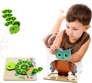 PUZZLE DREWNIANE EDUKACYJNE UKŁADANKA 3D SŁÓŃ