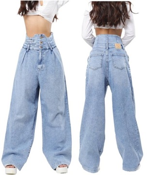 JEANSY DAMSKIE PALLAZO SZEROKIE WYSOKI STAN WYSOKI PAS WIDE + PREMIUM + XS