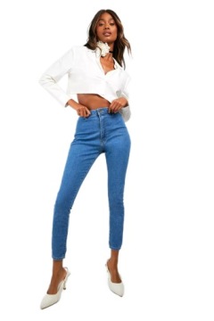 NIEBIESKIE SPODNIE JEANSY KLASYCZNE RURKI FASON SKINNY 7/8 BOOHOO 40