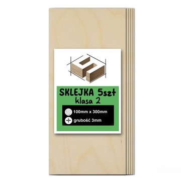SKLEJKA DESKA 3mm FORMATKA DO LASERA CNC GRAWER 300x100mm 50 SZT KLASA 2