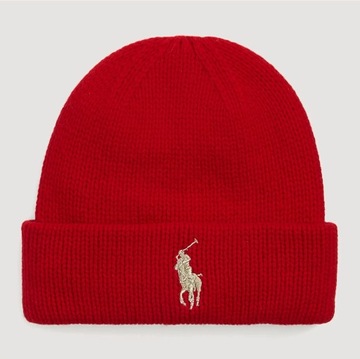 Wełniana czapka zimowa damska POLO RALPH LAUREN czerwona z logo