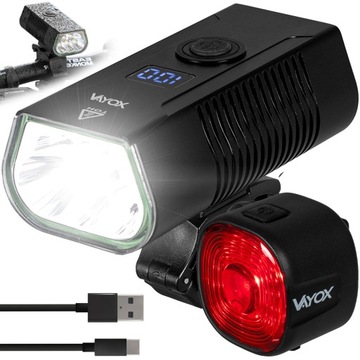 LAMPKA ROWEROWA PRZEDNIA AKUMULATOROWA 5xLED + OŚWIETLENIE TYLNE USBC VAYOX