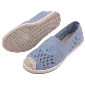NIEBIESKIE ESPADRYLE DAMSKIE AŻUROWE PÓŁBUTY WSUWANE PŁASKIE TRAMPKI