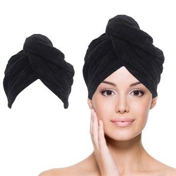 RĘCZNIK NA GŁOWĘ TURBAN DO WŁOSÓW CZARNY POLSKI