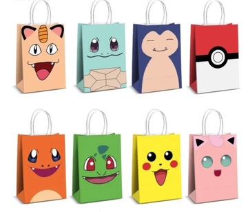 PAPIEROWE TOREBKI PREZENTOWE NA SŁODYCZE POKEMON 18 SZTUK + BALONY (1112)