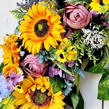 Приветственный весенний дверной венок WELCOME SUNFLOWERS большой 45 см