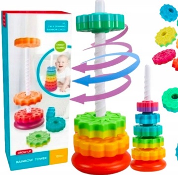 ZAKRĘCONA PIRAMIDA WIEŻA TĘCZOWA EDUKACYJNA SORTER SPIRALA DO UKŁADANIA