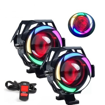 HALOGENY MOTOCYKLOWE RING LED LAMPY REFLEKTORY U7 KOLOROWE ŚWIATŁO