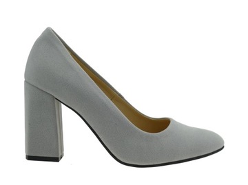 СЕРЫЕ ЖЕНСКИЕ ТУФЛИ, КЛАССИЧЕСКИЕ ЗАМШЕВЫЕ ТУФЛИ, КАБЛУК, Размер 37