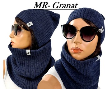 Piękny zimowe damski KOMPLET GRUBA CZAPKA KOMIN szalik POLSKI KOLORY