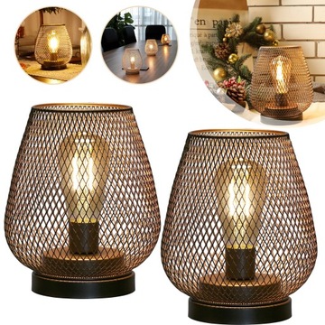 2X LAMPA LED Z METALOWĄ KLATKĄ, 17 CM, ZASILANA BATERIĄ, IDEALNA NA PATIO