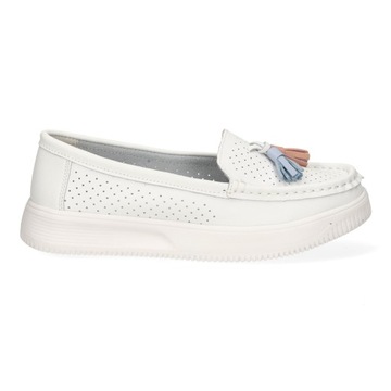 МОКАСИНЫ ЖЕНСКИЕ SERGIO LEONE SP015 БЕЛЫЕ ТУФЛИ, НАТУРАЛЬНАЯ КОЖА R 40