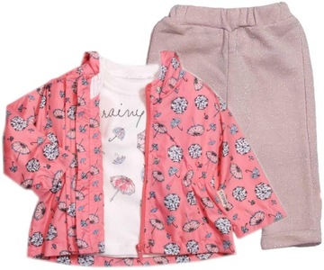 KOMPLET DZIEWCZĘCY BLUZKA SPODNIE PŁASZCZYK 80