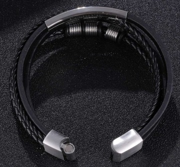 Кожаный браслет для ПАПЫ с ГРАВИРОВКОЙ, сталь 316Л.