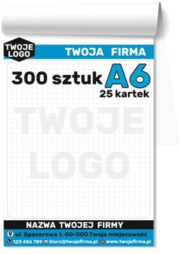 BLOCZKI klejone A6 NOTESY reklamowe TWOJE LOGO Nadruk Firmowy 300 sztuk