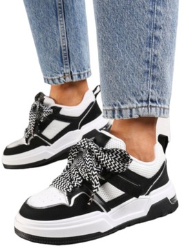 Damskie Sneakersy Sportowe Adidasy Seastar na Platformie Czarne Białe r. 37