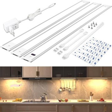 3x LAMPKA LISTWA PODSZAFKOWA BEZDOTYKOWA 42cm 3000K SREBRNA