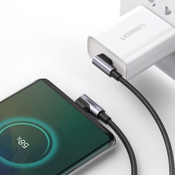 Ugreen kątowy kabel przewód z bocznym wtykiem USB Typ C - USB Typ C 3A 1m