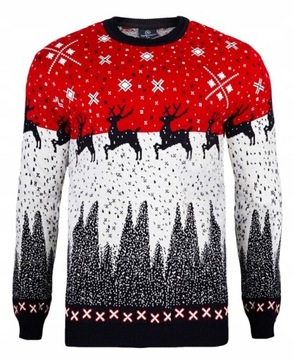 Męski sweter świąteczny w renifery i gwiazdki czerwono biały Trikko 3XL