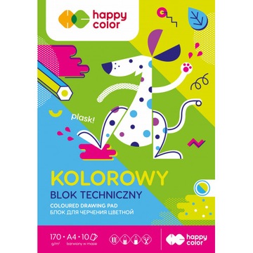 BLOK TECHNICZNY KOLOROWY HAPPY COLOR A4 10 KOLORÓW