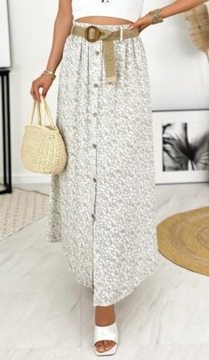 ДЛИННАЯ ЮБКА ИЗ ХЛОПКА, ДЛИНА, С ЦВЕТАМИ, ЛЕТНИЙ ПОЯС В БОХО