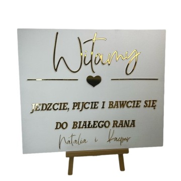 Tablica powitalna biało - złota ślub wesele Imiona Pary Młodej