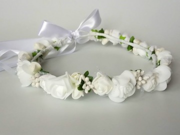 WKO3 белый * Венок для волос с белыми розами для Первого Причастия.