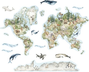 Naklejka na ścianę Mapa Świata Zwierzęta dzieci