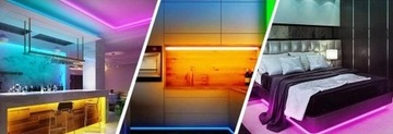 КОМПЛЕКТ СВЕТОДИОДНЫХ ЛЕНТ RGB, 5 м, ВОДОНЕПРОНИЦАЕМЫЙ ПУЛЬТ ДИСТАНЦИОННОГО УПРАВЛЕНИЯ, цветные самоклеящиеся светодиоды