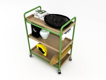 REGAŁ SKLEPOWY WYSTAWOWY Z RURKI NA KÓŁKACH LOFT INDUSTRIALNY DĄB 112CM