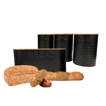 ZESTAW 5w1 CHLEBAK + POJEMNIK NA KAWA CUKIER HERBATA + DESKA KROJENIA WZ03