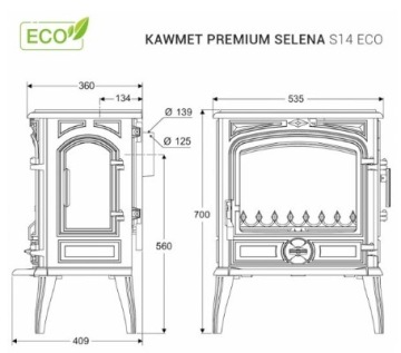 ЧУГУННАЯ ПЛИТА ДЕРЕВЯННАЯ ПЛИТА KAWMET PREMIUM SELENA S14 ECO-DESIGN