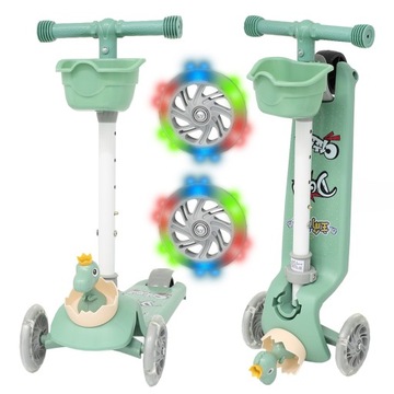 HULAJNOGA TRÓJKOŁOWA DLA DZIECI BALANSOWA ŚWIECĄCE KÓŁKA SKŁADANA DINOZAUR