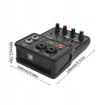 2 kanały mikser audio USB 48V zasilanie Phantom