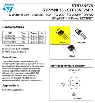 2шт STP75NF75 P75NF75 МОП-транзистор 75В 70А