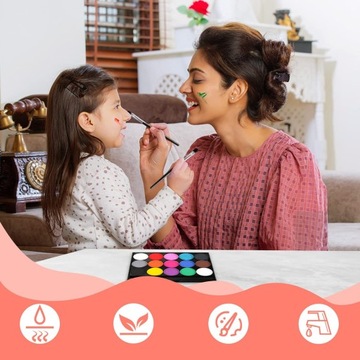 КРАСКИ ДЛЯ КРАСКИ ДЛЯ ТЕЛА 15 ШТ КРАСКИ ДЛЯ ЛИЦА С 2 КИСТОЧКАМИ