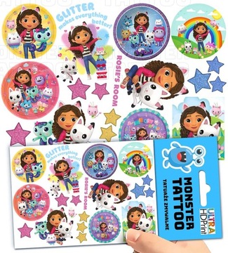 TATUAŻE ZMYWALNE TYMCZASOWE DLA DZIECI KOCI DOMEK GABI WZORY ORYGINALNE