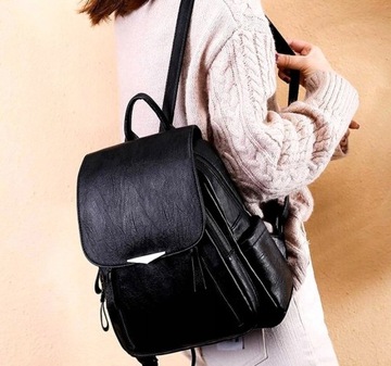 Черный водонепроницаемый городской кожаный рюкзак для женщин. Городской кожаный рюкзак на плечо.