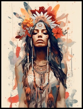 Plakat na Ścianę Obraz Kobieta Indianka Portret 50x70 cm Premium ElliveX