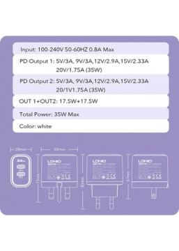 Зарядное устройство 2x USB-C 35 Вт USB-C Кабель USB-C