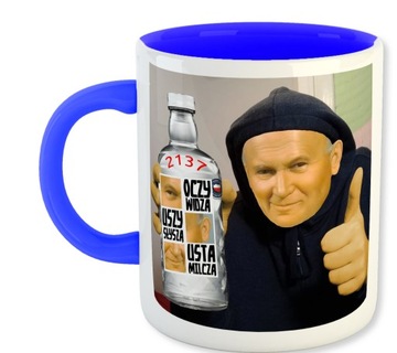 Kubek Biały Granat Środek Ucho PAPIEŻ 2137 IMPREZA