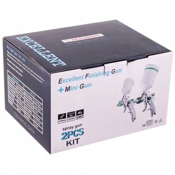 2x Pistolet Lakierniczy Zestaw Malowania Dysze 0,8 1,4 1,7 HVLP 600ml+125ml