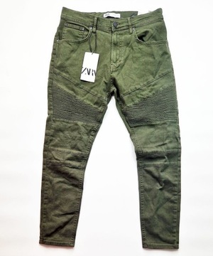 ZARA ZIELONE KHAKI SPODNIE JEANSOWE RURKI 42