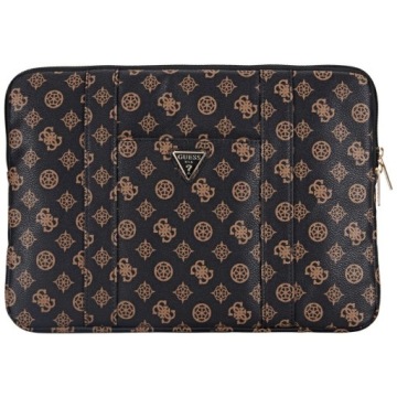 Kabelka Guess Sleeve 14" s trojúhelníkovým vzorem a pivoňkou, černá